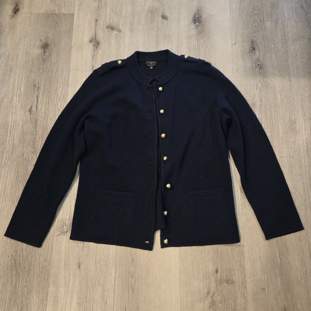 Talbots Merino Wool Nautical Gold Button Cardigan Sweater Size Medium Petite